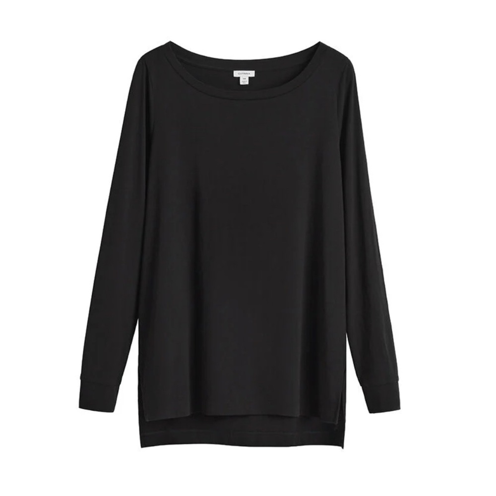 Cuyana Pima Boatneck Long-Sleeve Tee - Black